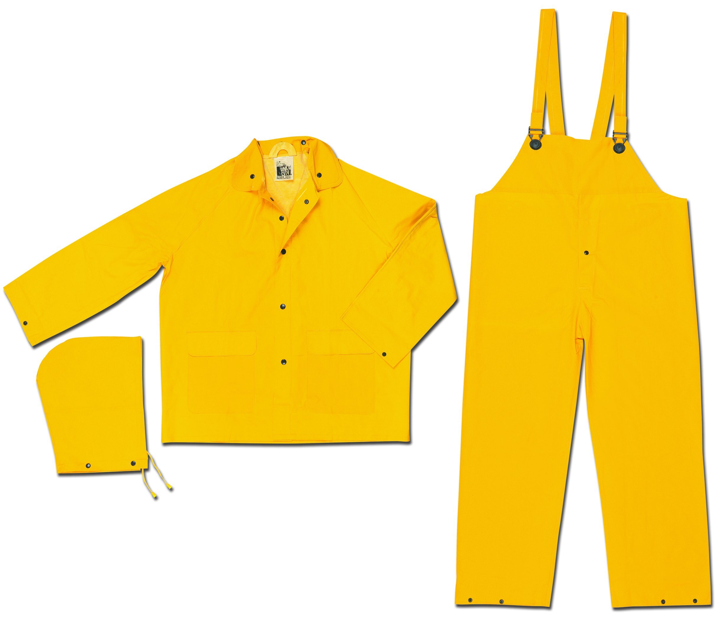 MCR Safety FR2003X2 Classic PVC/Polyester 3-Piece Flame Resistant Rainsuit with Attached Hood and Bib Pants, Yellow, 2X-Large