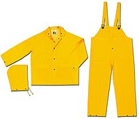 Rain Suit with Bib Overalls: Size Large, Non-Hazardous Protection, Yellow, Polyester & PVC