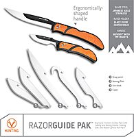 OUTDOOR EDGE RazorGuide Pak Hunting Knife Set. Features Two Replaceable Blade Hunting Knives, Bone Saw, all Stored Securely in a Compact Waxed Canvas Roll Pack