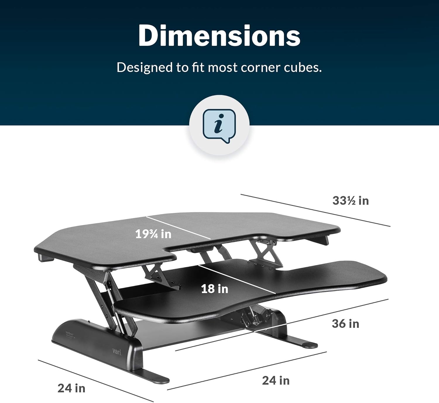 Vari - VariDesk Cube Corner 36 - Cubicle Standing Desk Converter for Dual Monitors