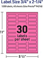 AVERY Printable Rectangle Labels, Sure Feed Technology, 3/4" x 2-1/4", Bright Pink, Print-to-Edge, Laser/Inkjet