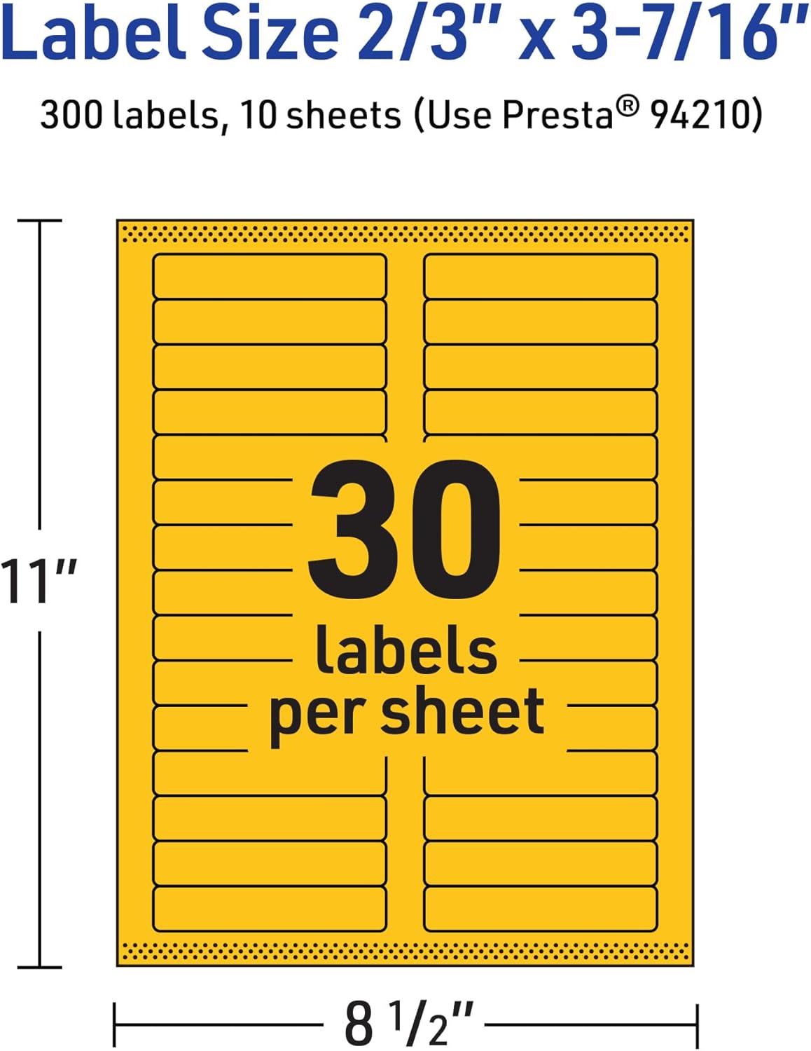 Avery Printable Rectangle Labels, Sure Feed Technology, 2/3" x 3-7/16", Bright Yellow, Laser/Inkjet Compatible