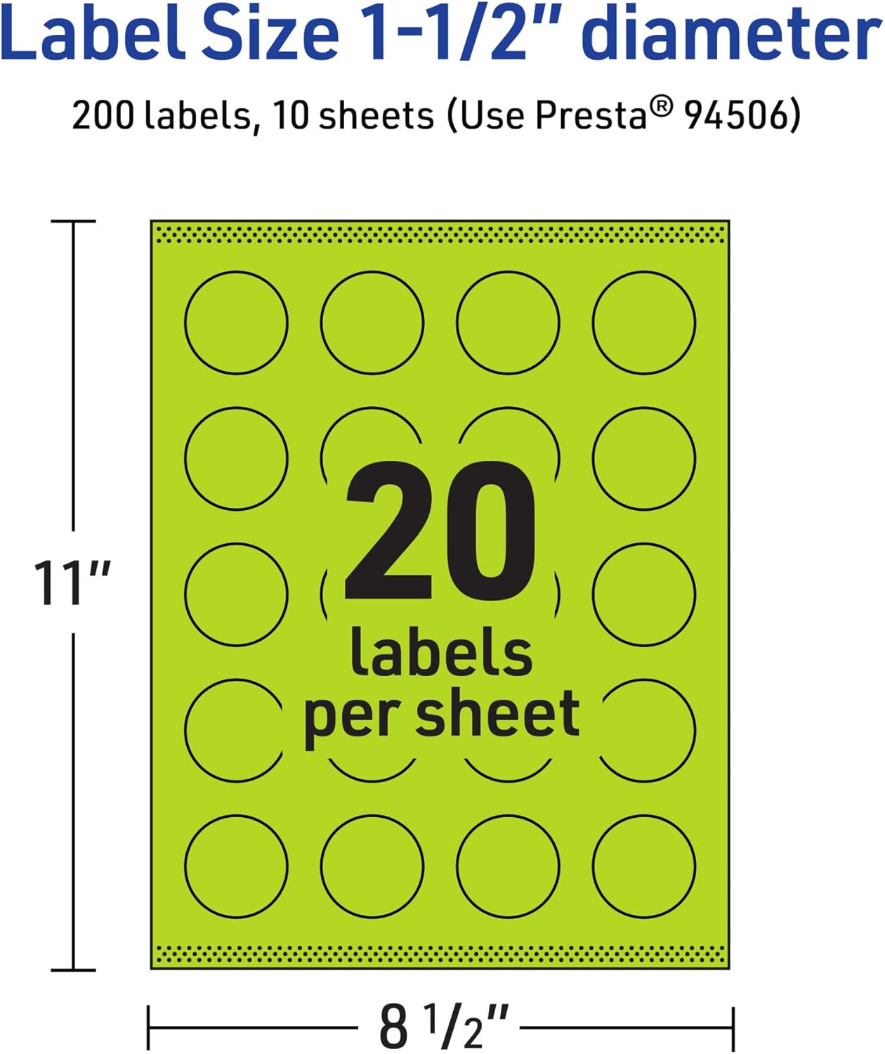 Avery Printable Round Labels, Sure Feed Technology, 1-1/2" Diameter, Bright Green Labels, Print-to-The-Edge