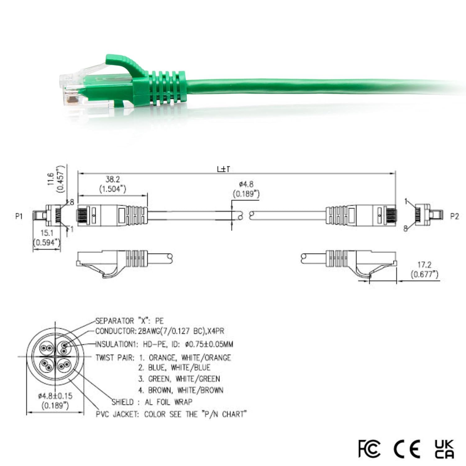 C2G Cat6a Snagless Unshielded (UTP) Slim Ethernet Patch Cable