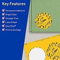 Avery Printable Round Labels, Sure Feed Technology, 3.5" Diameter, Bright Yellow Labels, Print-to-The-Edge