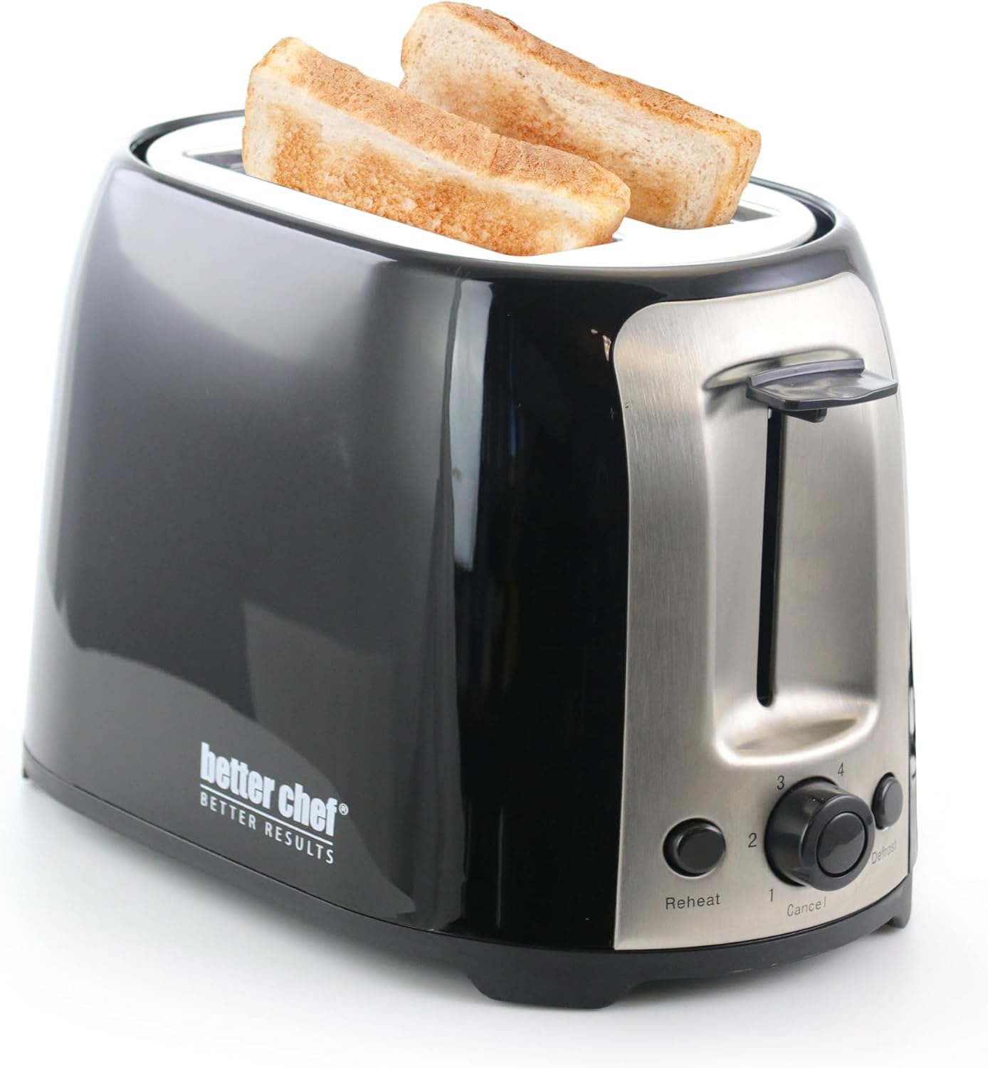 BETTER CHEF 2-Slice Wide-Slot Cool-Touch Toaster with Reheat & Defrost and Stainless-Steel Accents