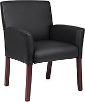 Boss Office Products Reception and Guest Box Arm Chairs with Mahogany Finish in Black Arm Chair + Guest Chair