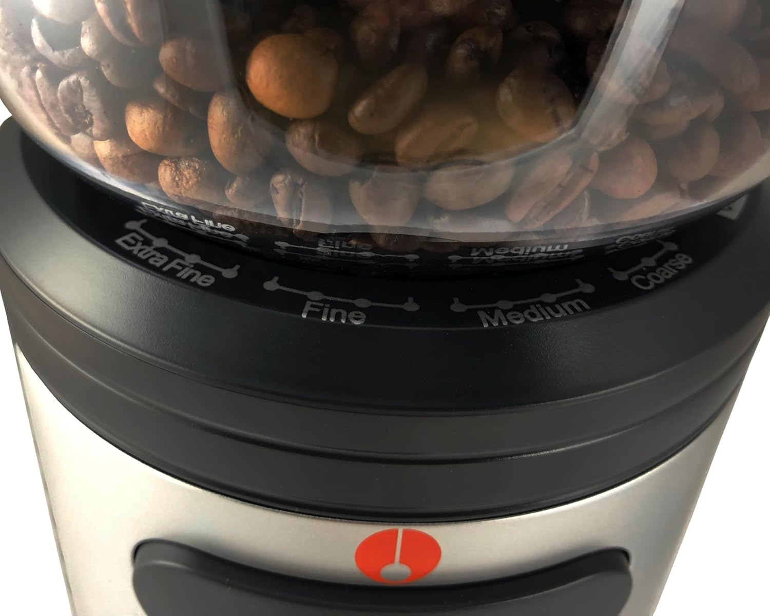 Espressione Professional Conical Burr Coffee Grinder, 8.5-Oz Hopper, 15-Level, Black/Silver