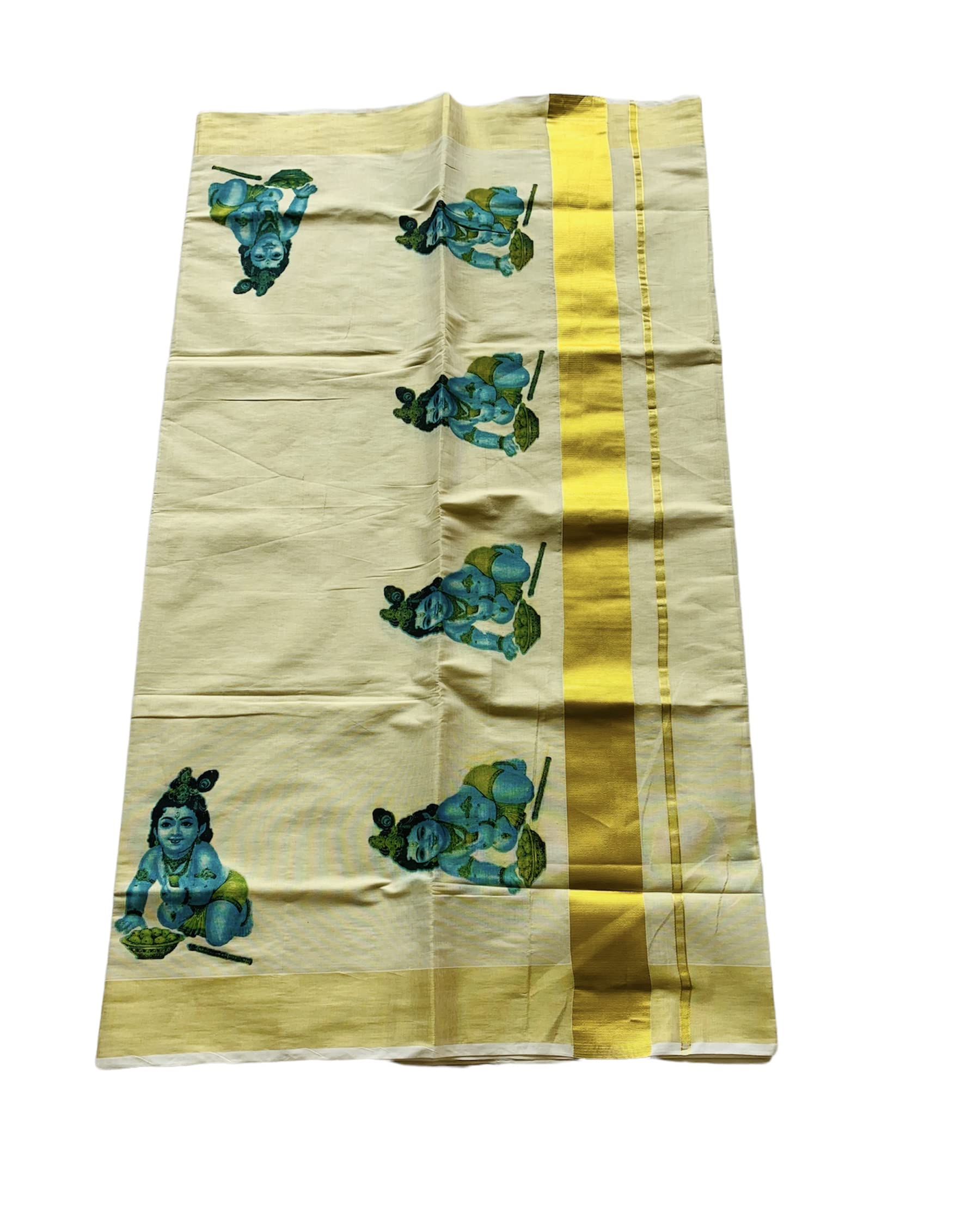 Kuthampully Kerala Kasavu Saree Tissue Mural Painted | Traditional South Indian Saree | Onam Saree - Multi Color KTM-620