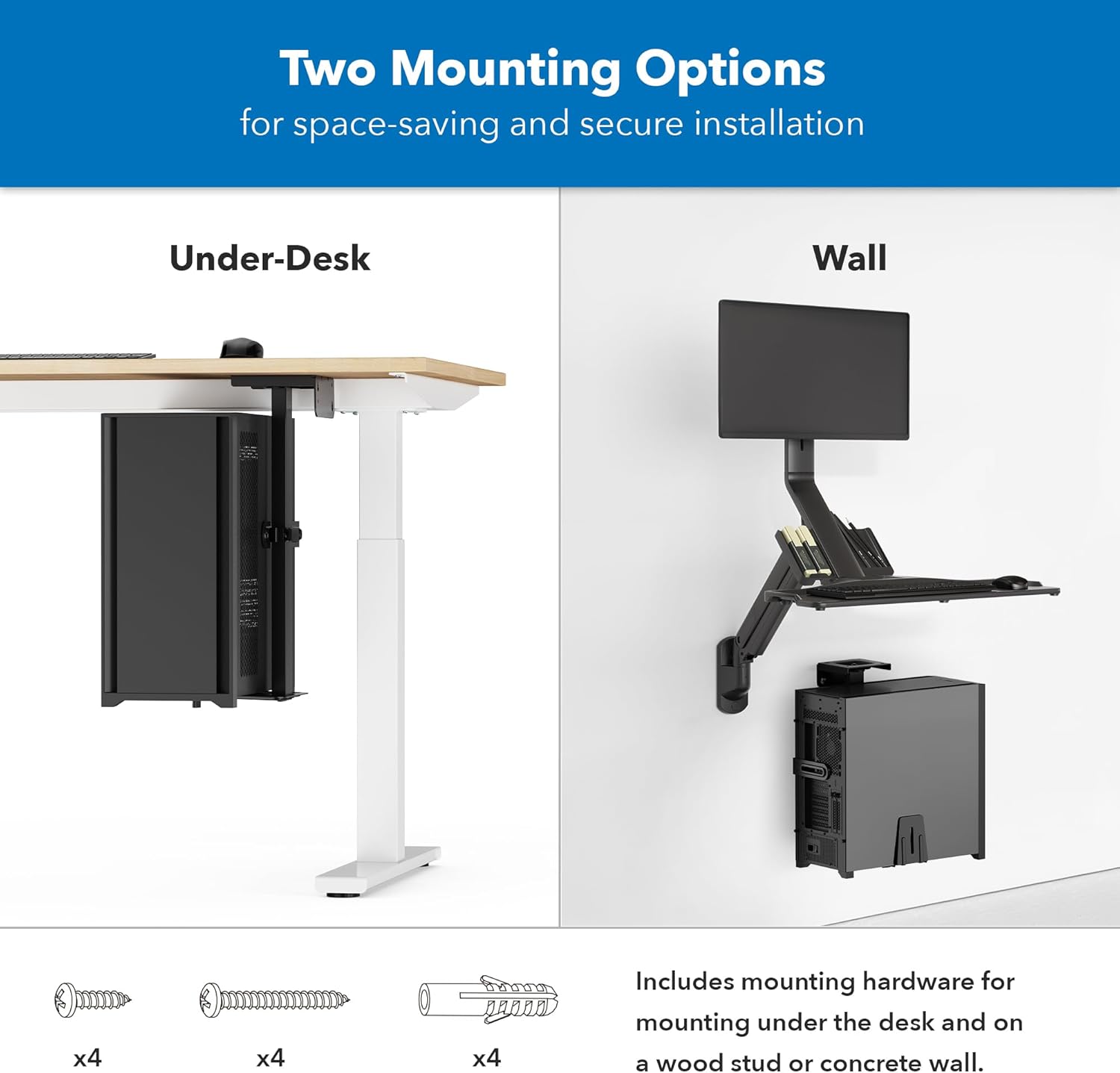 Mount-It! CPU Under Desk Mount Bracket, Rotating Heavy Duty Computer Tower Wall Mount, 360° Swivel Easy Cable Access