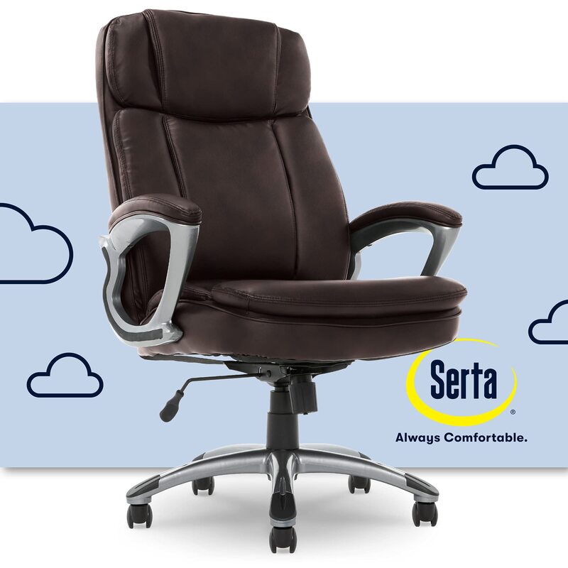 Serta Big and Tall High Back Executive Office Chair, Ergonomic Gaming Computer Chair with Layered Body Pillows, Contoured Lumbar Zone, Brown Old Chestnut
