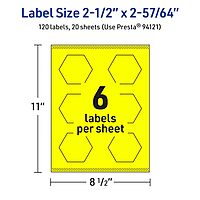 Avery Printable Hexagon Labels, Sure Feed Technology, 2-1/2" x 2-57/64", Neon Yellow, Print-to-The-Edge, Laser/Inkjet
