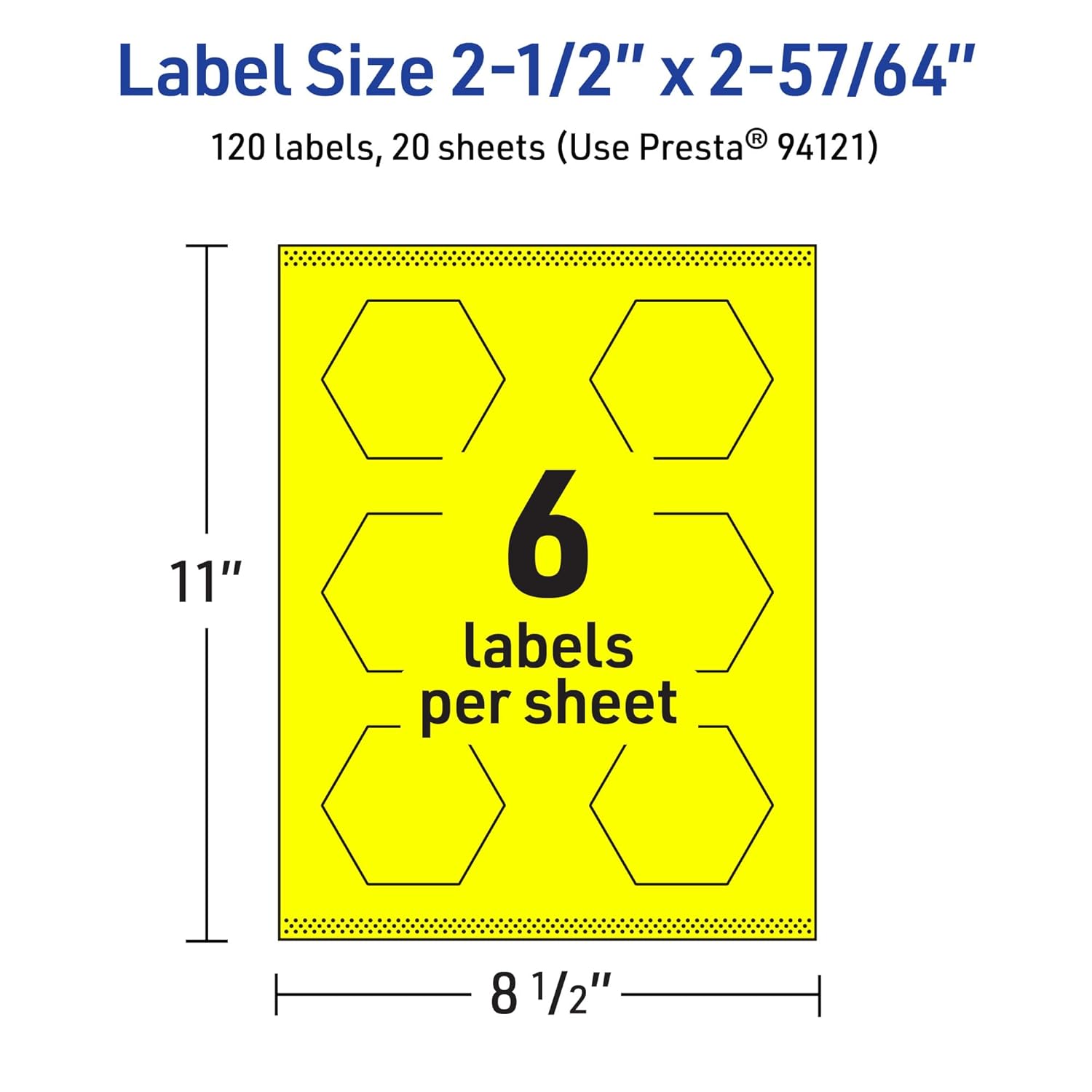 Avery Printable Hexagon Labels, Sure Feed Technology, 2-1/2" x 2-57/64", Neon Yellow, Print-to-The-Edge, Laser/Inkjet
