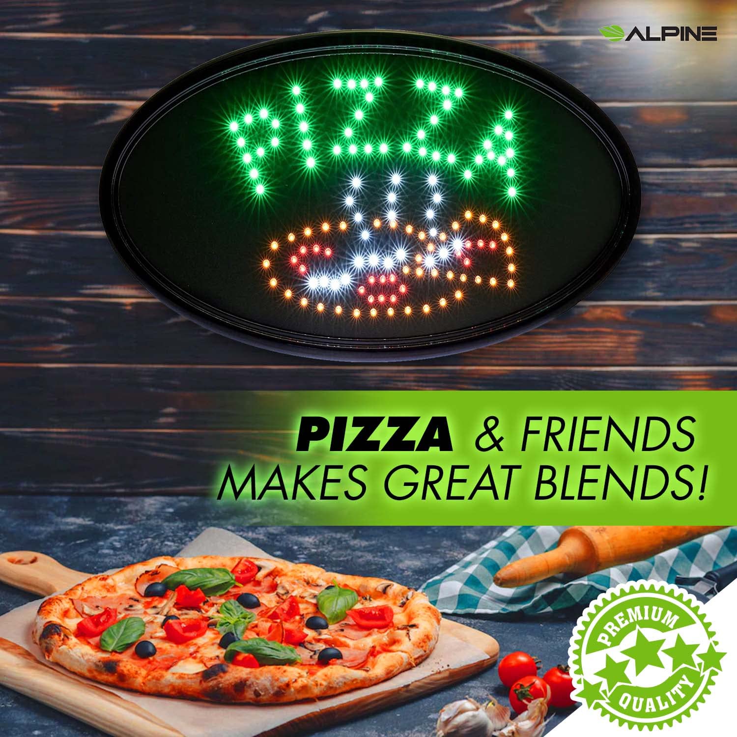 Alpine Industries LED Pizza Sign (Oval) - Commercial Grade Eye Catching Store Sign