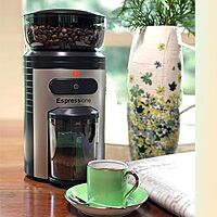 Espressione Professional Conical Burr Coffee Grinder, 8.5-Oz Hopper, 15-Level, Black/Silver