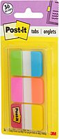 Post-it Tabs, 1 in Solid, Aqua, Yellow, Pink, Red, Green, Orange, 6/Color, 36/Dispenser (686-ALOPRYT) 0.4" x 2.8"