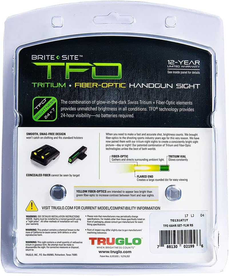 TRUGLO TFO Tritium & Fiber-Optic Handgun Sight, Snag-Resistant