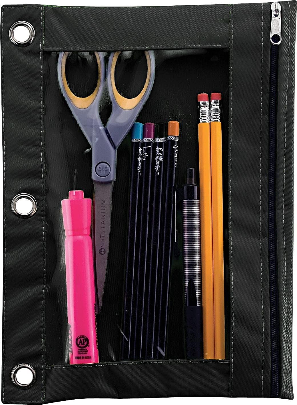 Advantus Binder Pencil Pouch, 10 x 7.38, Black/Clear 1 Count (Pack of 1)