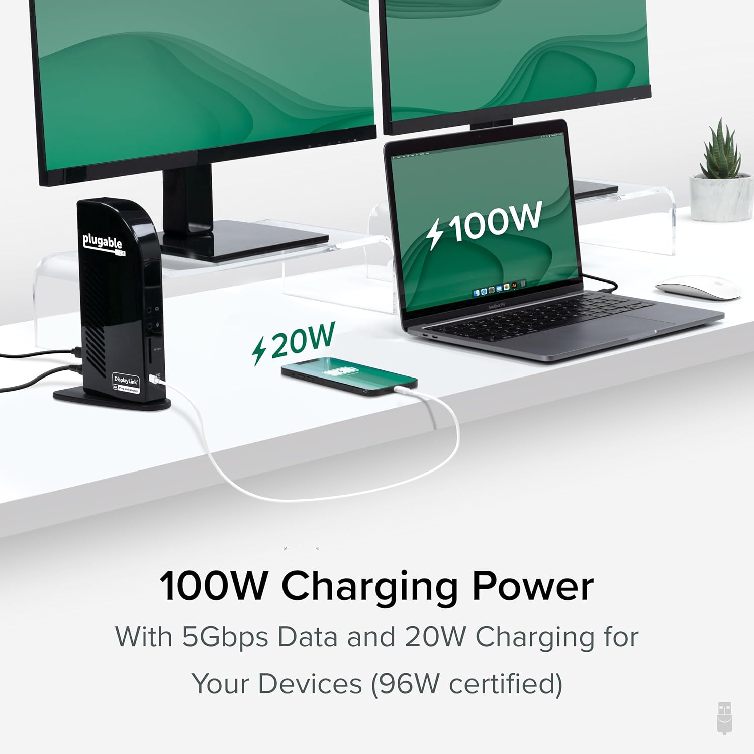 Plugable USB-C Triple Monitor Docking Station: 13-in-1 Laptop Dock with 100W Charging for Mac (DisplayLink Driver Required)
