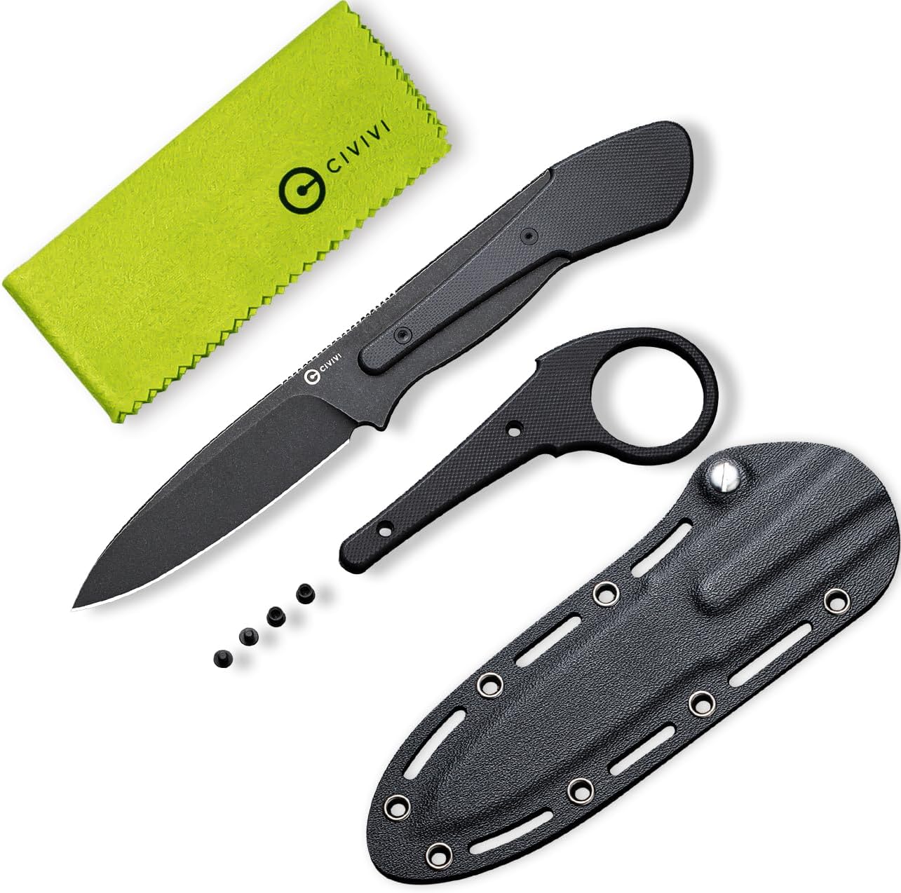 CIVIVI Varius Fixed Blade Knife with a Kydex Sheath, a Finger Ring and Conventional Handle