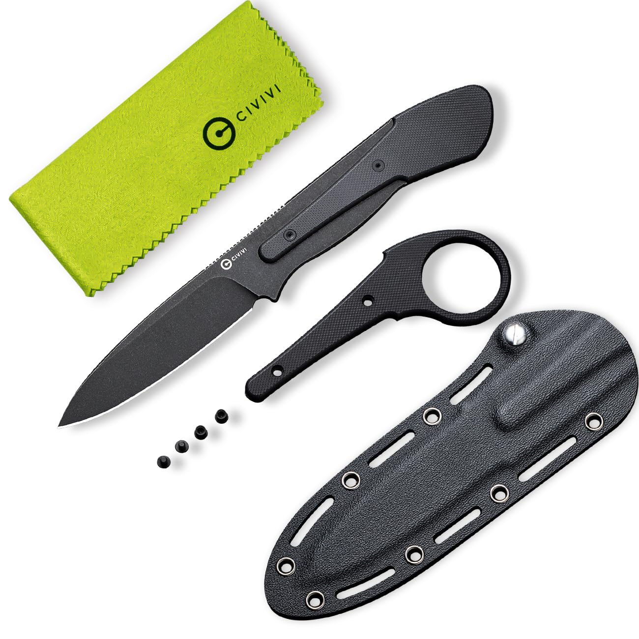 CIVIVI Varius Fixed Blade Knife with a Kydex Sheath, a Finger Ring and Conventional Handle