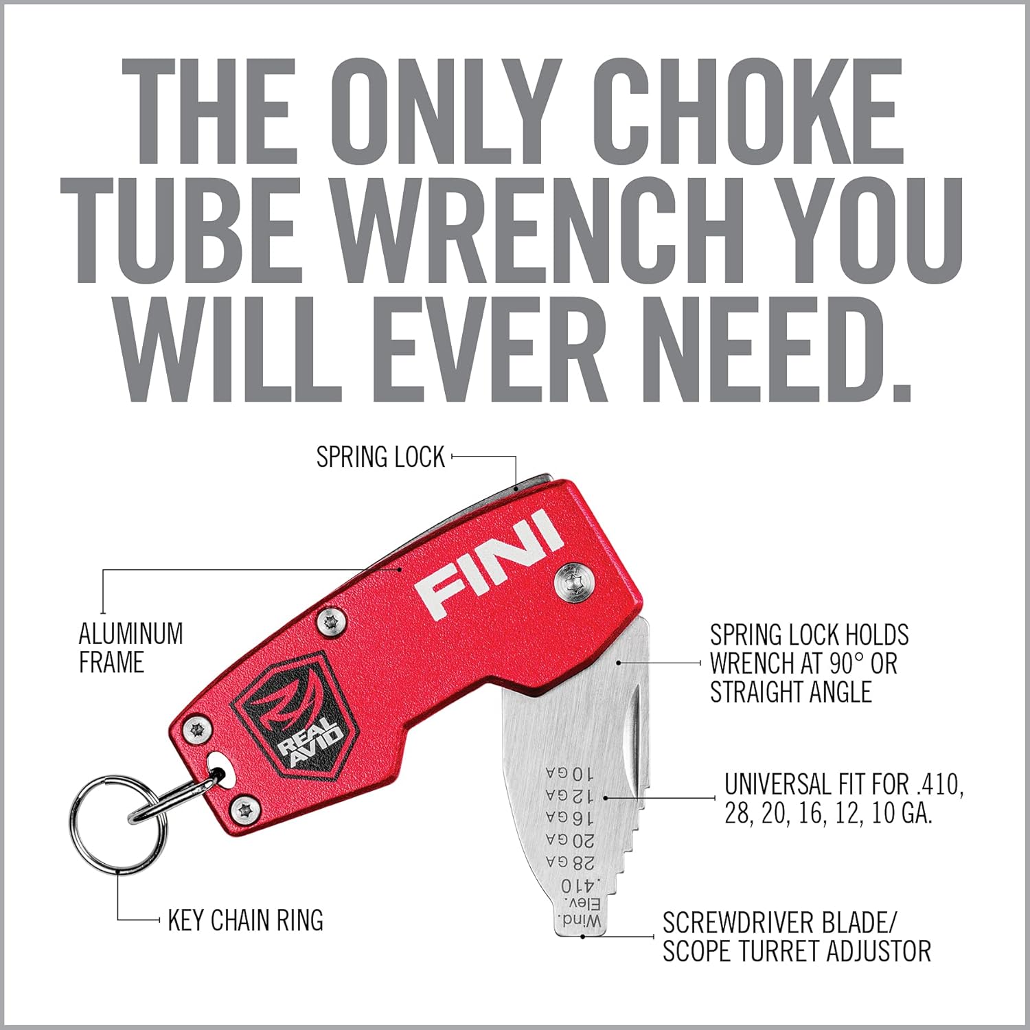 Real Avid FINI Shotgun Tool Choke Wrench with Shotgun Scope Adjuster and Shotgun Keychain