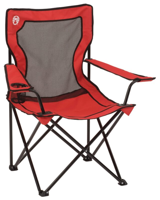 Coleman Broadband Mesh Quad Camping Chair with Carry Bag & Cup Holder, Cooling Mesh Back with Adjustable Arms