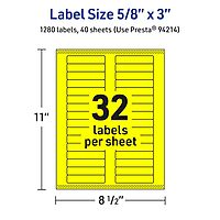 Avery Printable Rectangle Labels, Sure Feed Technology, 5/8" x 3", Neon Yellow, Laser/Inkjet Printable
