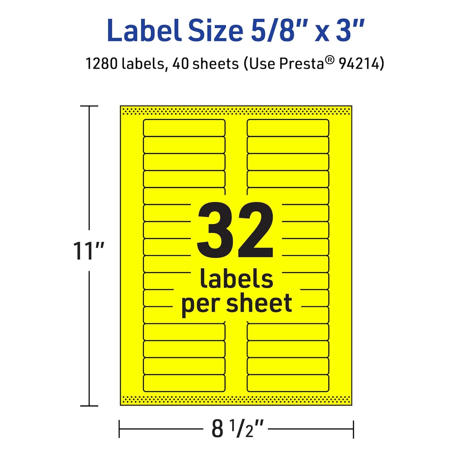 Avery Printable Rectangle Labels, Sure Feed Technology, 5/8" x 3", Neon Yellow, Laser/Inkjet Printable