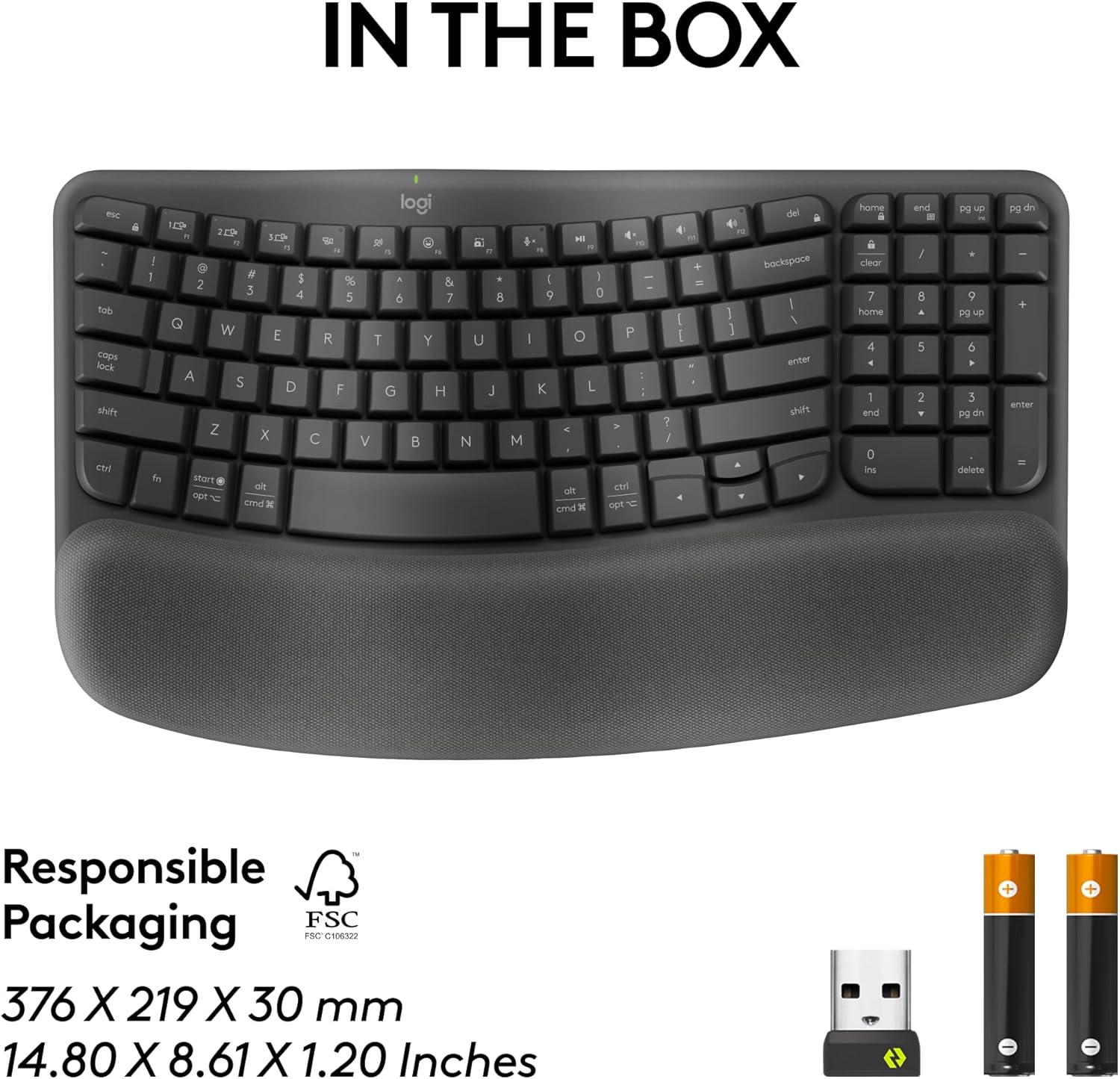 Logitech Wave Keys for Business, Wireless Ergonomic Keyboard with Cushioned Palm Rest, Secure Logi Bolt Technology
