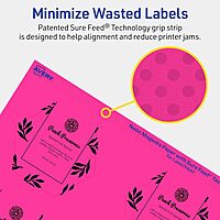 AVERY Printable Hexagon Labels, Sure Feed Technology, 2-1/2\" x 2-57/64\", Neon Magenta, Print-to-The-Edge