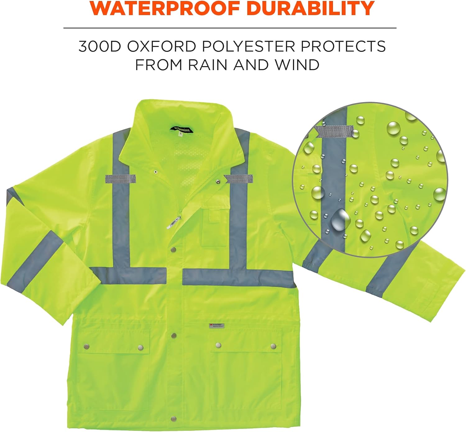 Ergodyne GloWear 8365 Rain Jacket, High Visibility, Reflective, ANSI Compliant outerwear Lime, X-Large