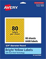 Avery Printable Round Labels, 3/4 in, Bright Yellow, Sure Feed Technology