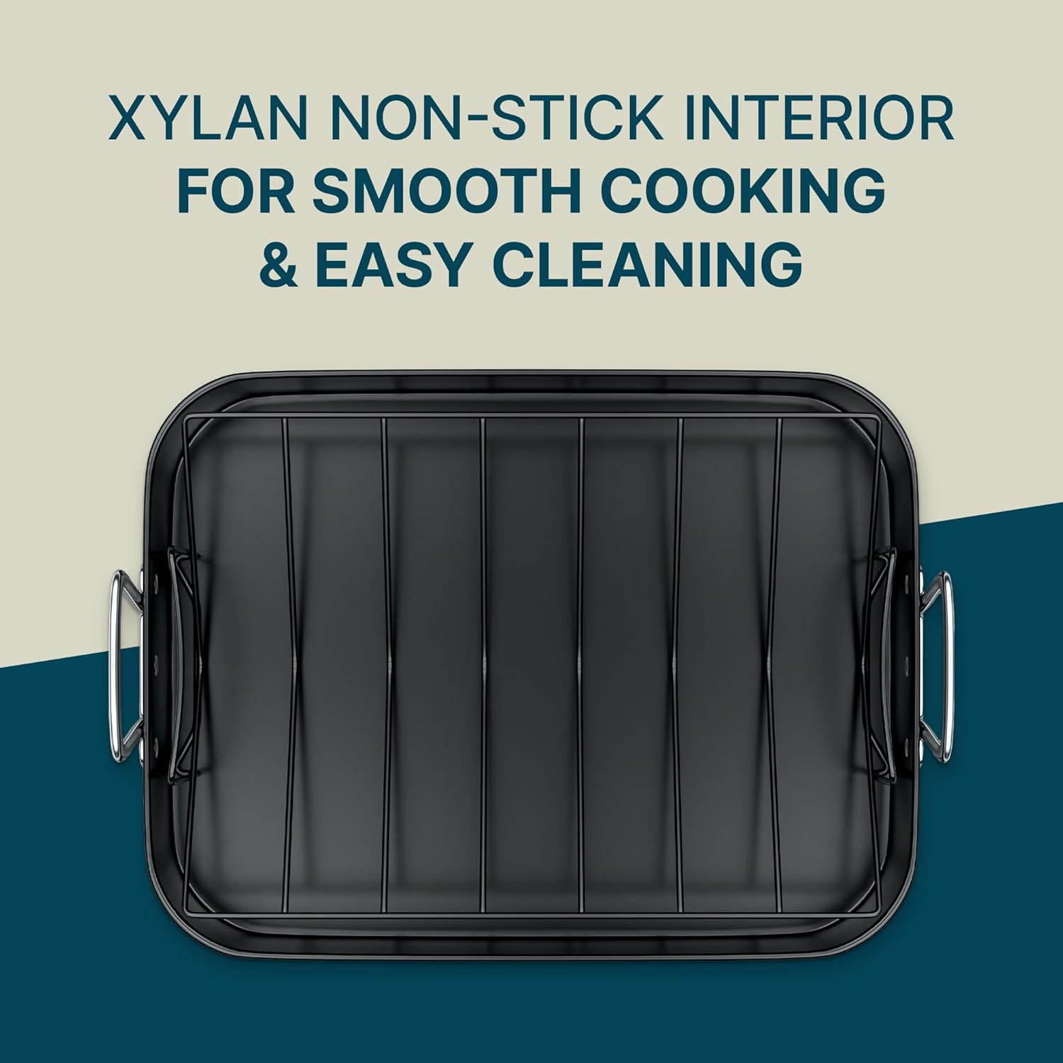 Gibson Home French Roaster 2 Piece Carbon Steel Indoor Oven Baking Roasting Non Stick Turkey Chicken with Roast V Rack, Black