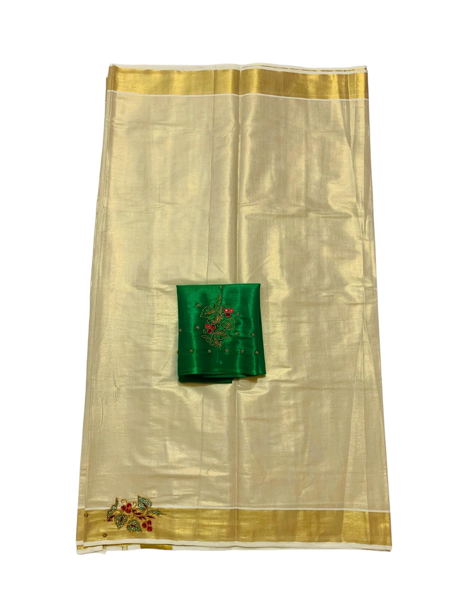 Kuthampully Kerala Kasavu Saree Tissue | Traditional South Indian Saree | Designer Indian Saree | Kerala Saree - EKM-829 (Green)