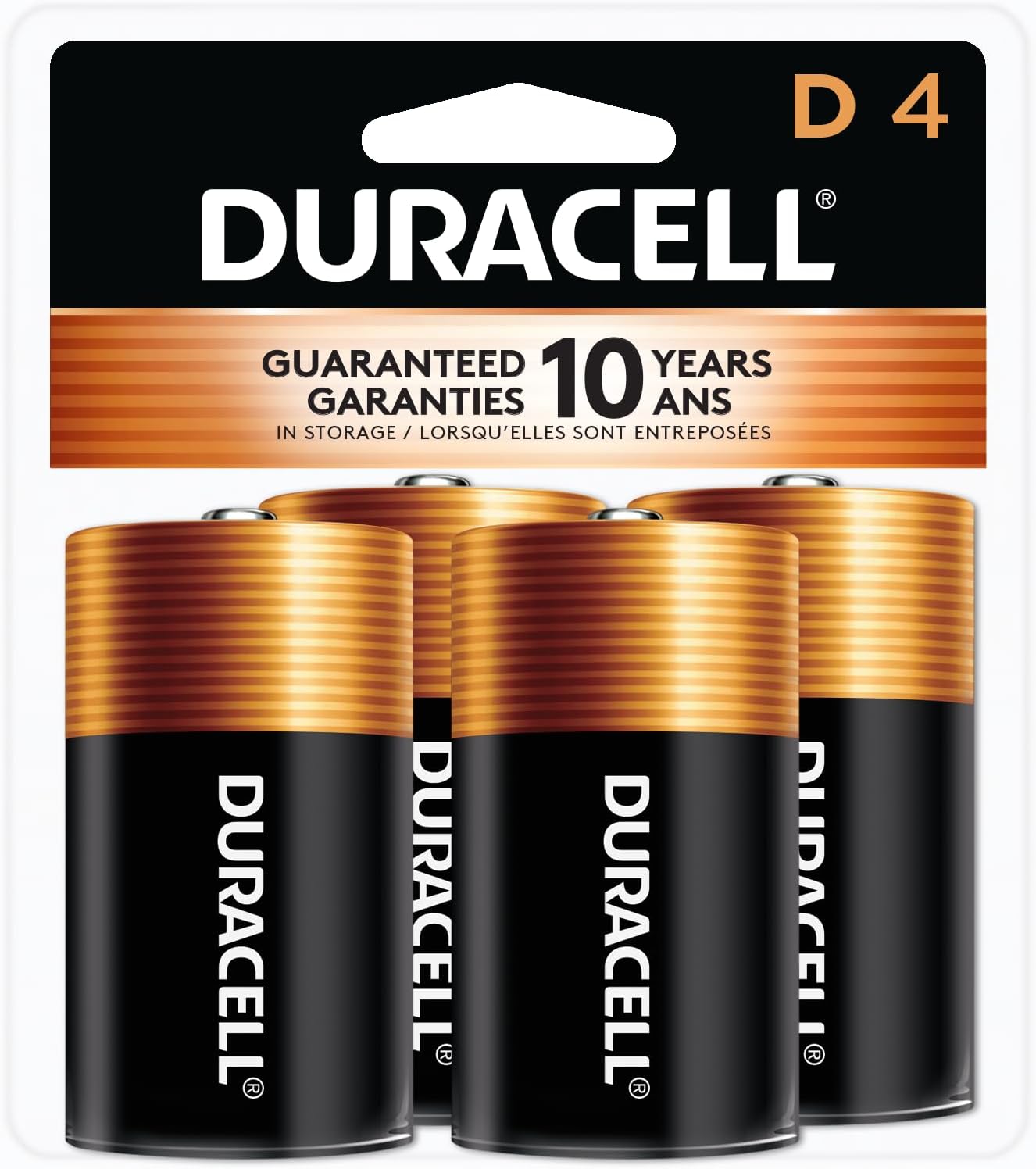 Duracell Coppertop D Batteries, 4 Count Pack, D Battery with Long-lasting Power