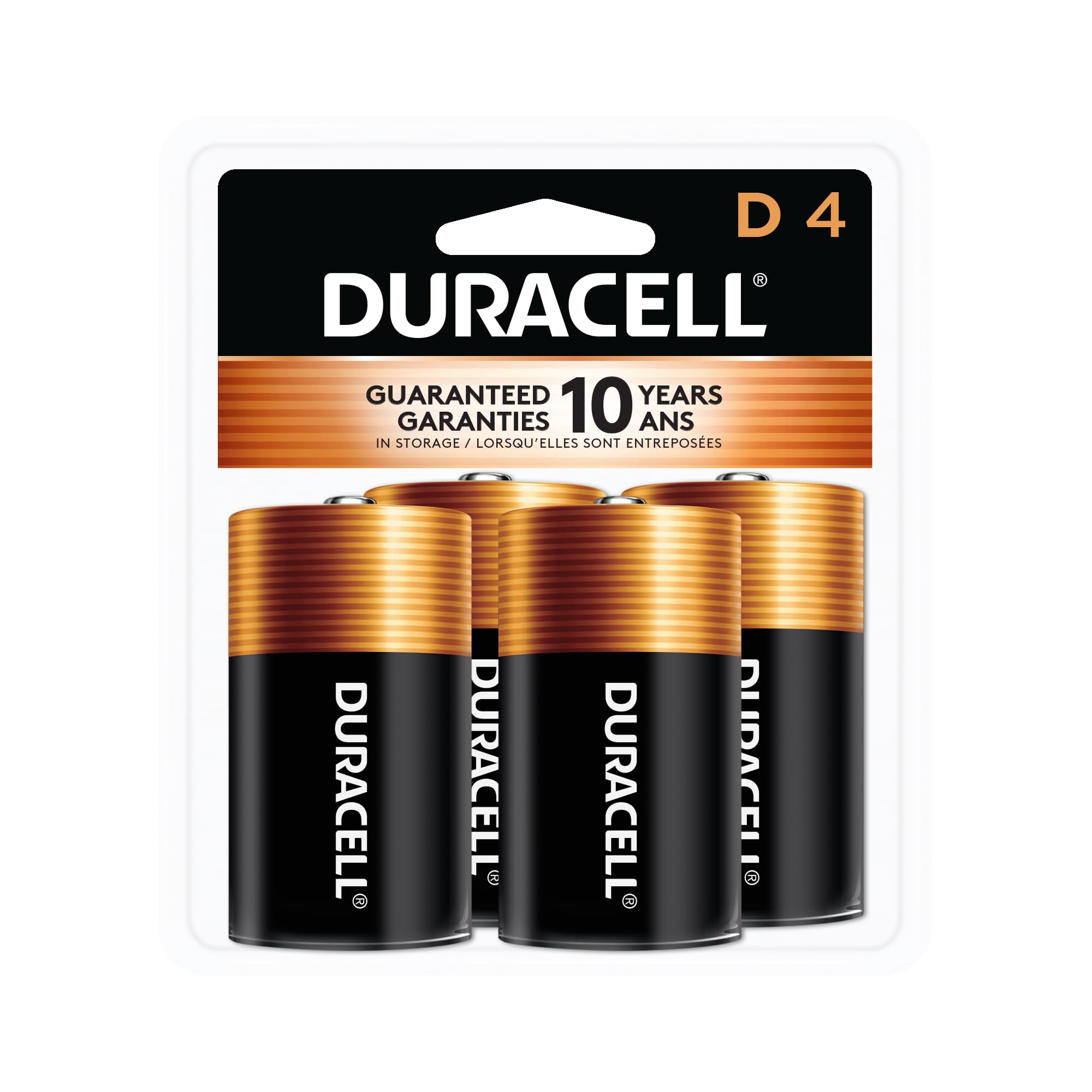 Duracell Coppertop D Batteries, 4 Count Pack, D Battery with Long-lasting Power