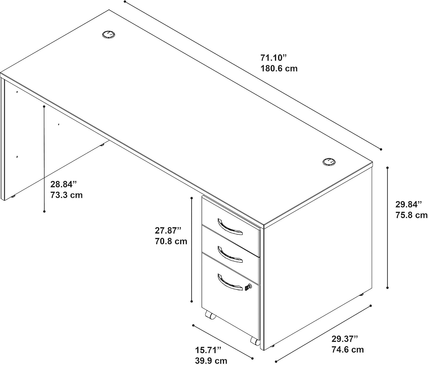Bush Business Furniture Series C 72W x 30D Office Desk with Mobile File Cabinet