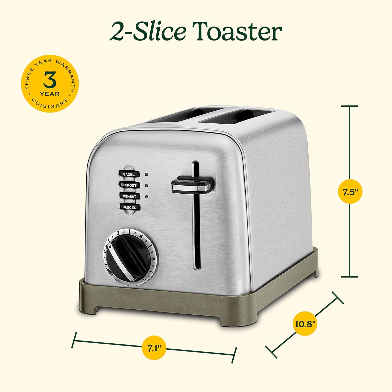 Cuisinart CPT-160 Metal Classic 2-Slice Toaster, Brushed Stainless