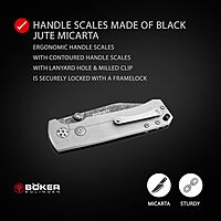 Böker SOLINGEN® Tiger Damascus collector's knife - Damascus folding pocket knife - premium folding knife ball bearing with thumb stud - handmade Framelock Knife with clip - Made in Germany