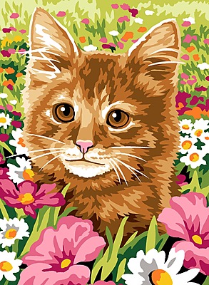 Gattino tra i fiori - tela prestampata per mezzopunto