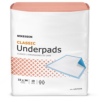 McKesson Classic Plus Disposable Underpad 23 X 36 Inch Fluff Mat Light Absorbency (BG/10EA)