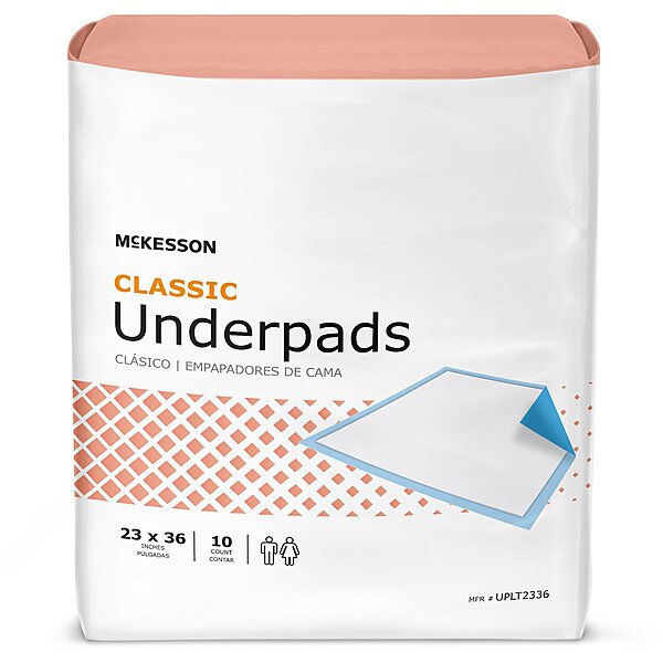 McKesson Classic Plus Disposable Underpad 23 X 36 Inch Fluff Mat Light Absorbency (BG/10EA)