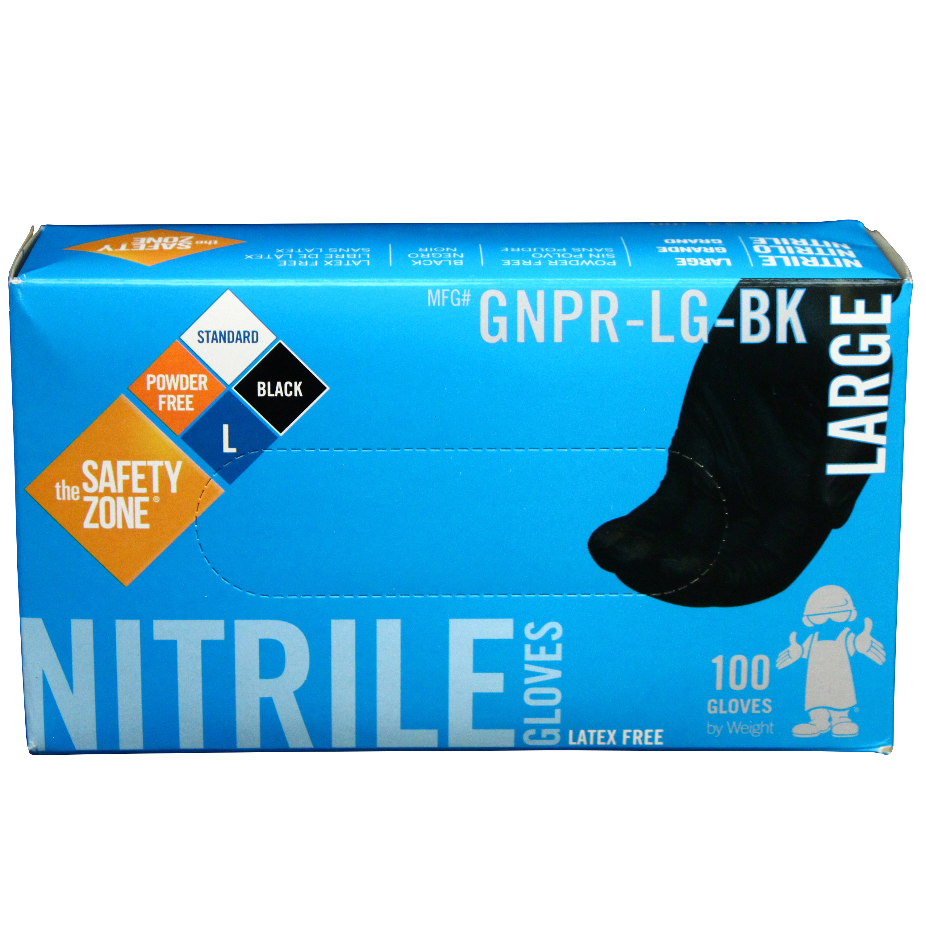 Hospeco Powder Free Black Nitrile Gloves Large 3.3 Mil 10 / 100 cs