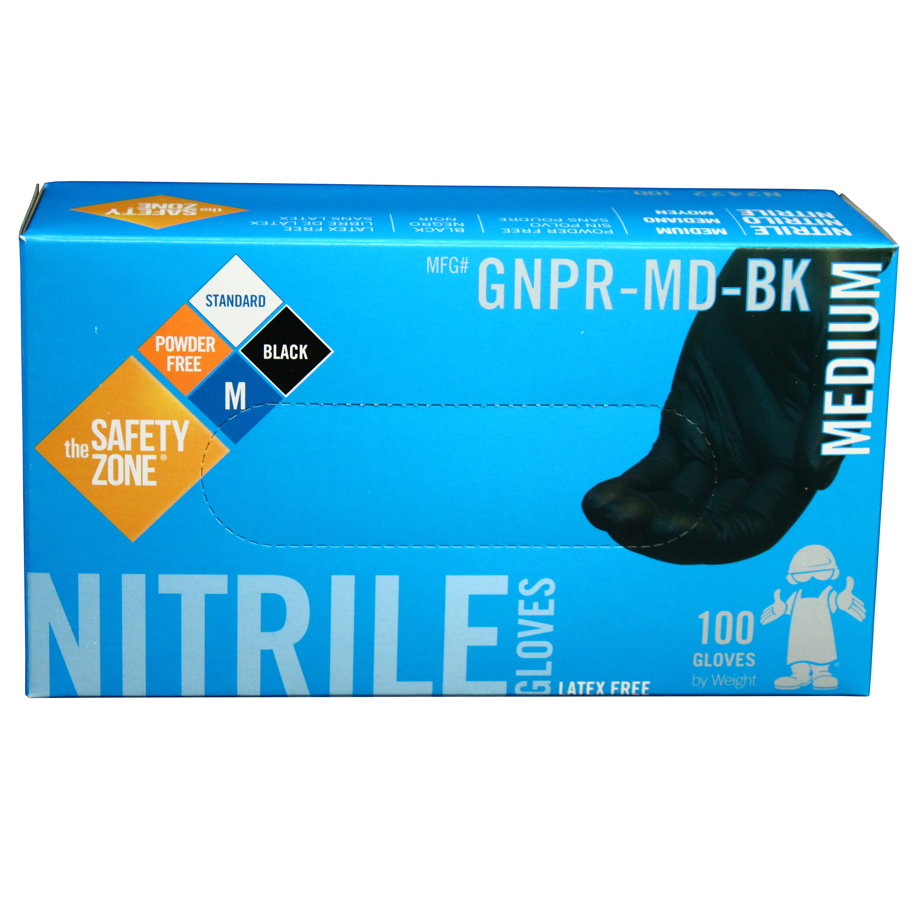 Hospeco Powder Free Black Nitrile Gloves Medium 3.3 Mil 10 / 100 cs