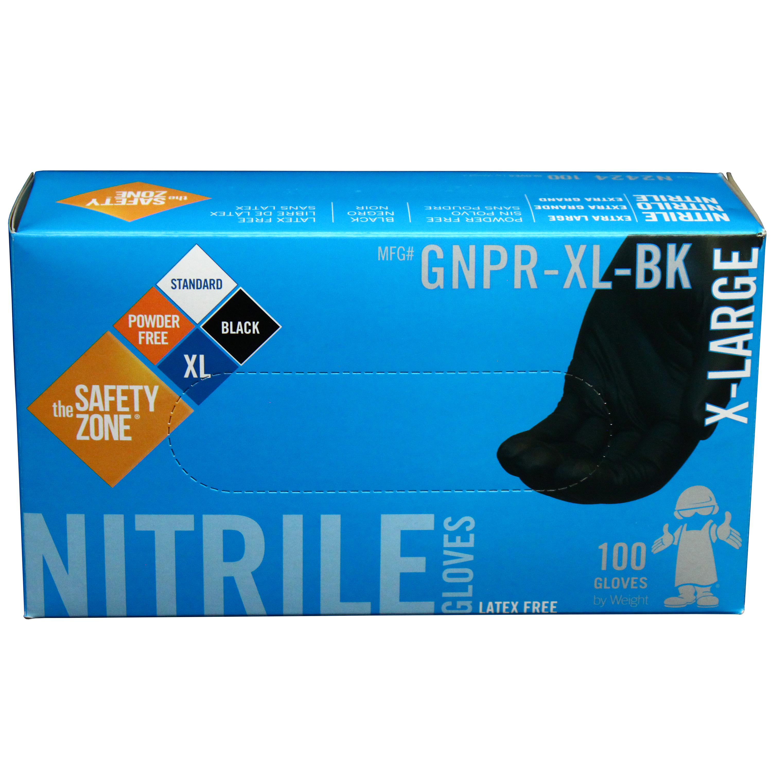 Hospeco Powder Free Black Nitrile Gloves Extra Large 3.3 Mil 10 / 100 cs
