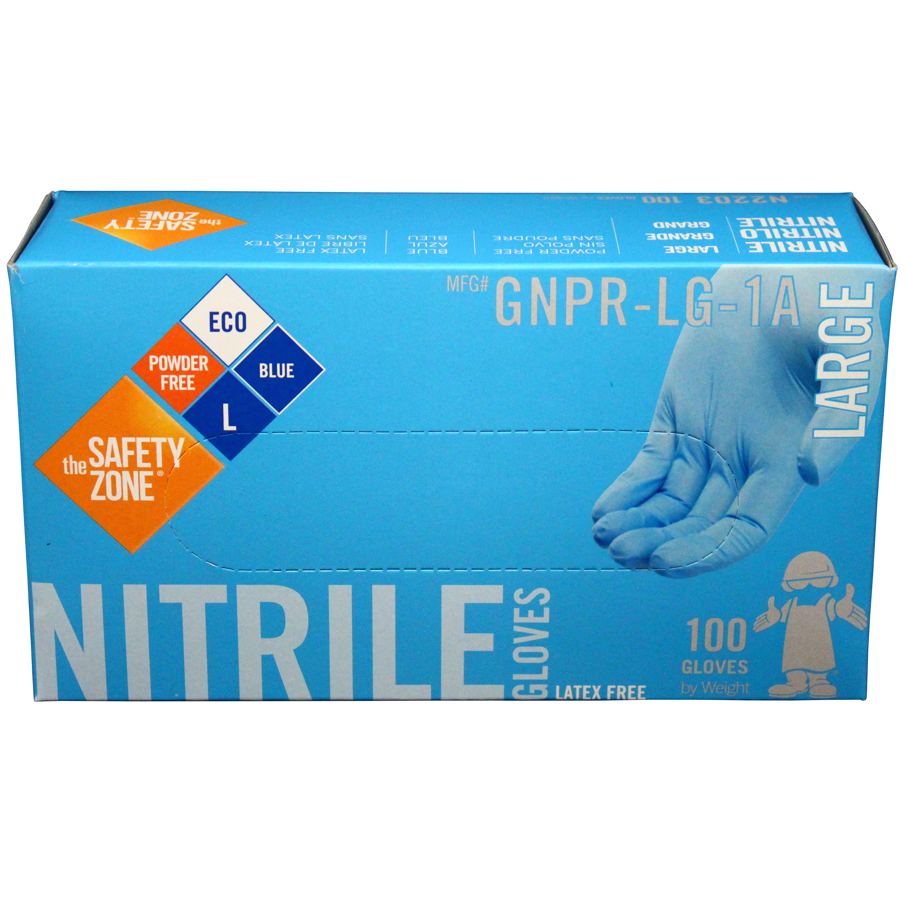 Hospeco Powder Free Blue Nitrile Gloves 3 Mil Large 10 / 100 cs
