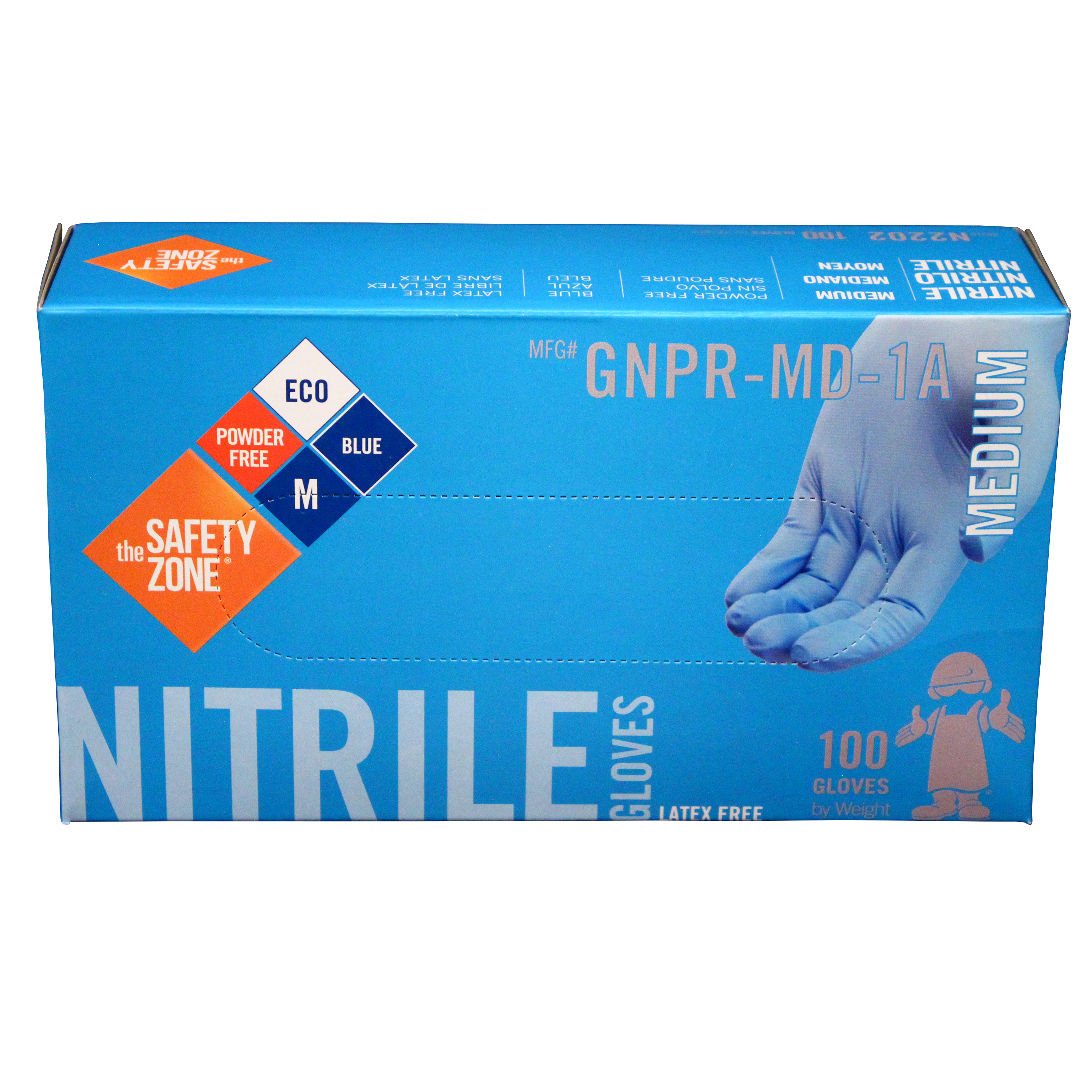 Hospeco Powder Free Blue Nitrile Gloves 3 Mil Medium 10 / 100 cs