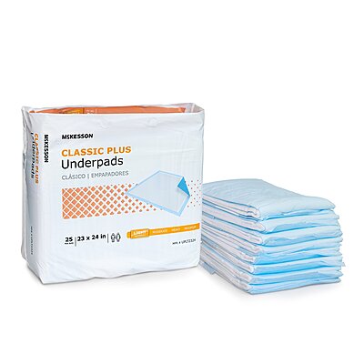 McKesson Classic Plus Disposable Underpad 23 X 24 Inch Fluff Mat Light Absorbency (BG/25EA)