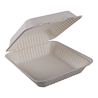 Empress Earth Hinged Container Molded Fiber 9"x9"x3" Natural White PFAS Free 2 / 100 cs